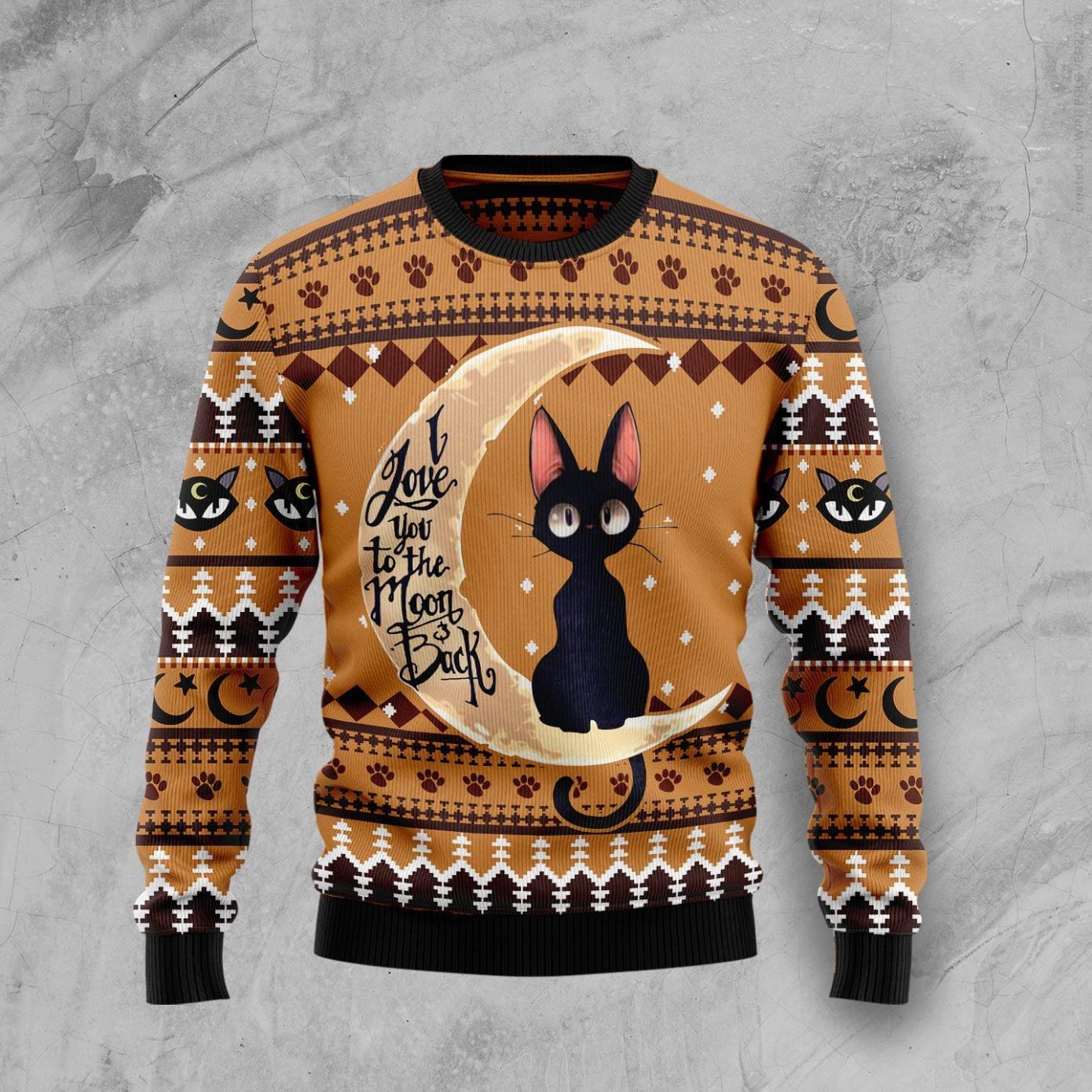 Black Cat Moon And Back Ugly Christmas Sweater Product Photo 1