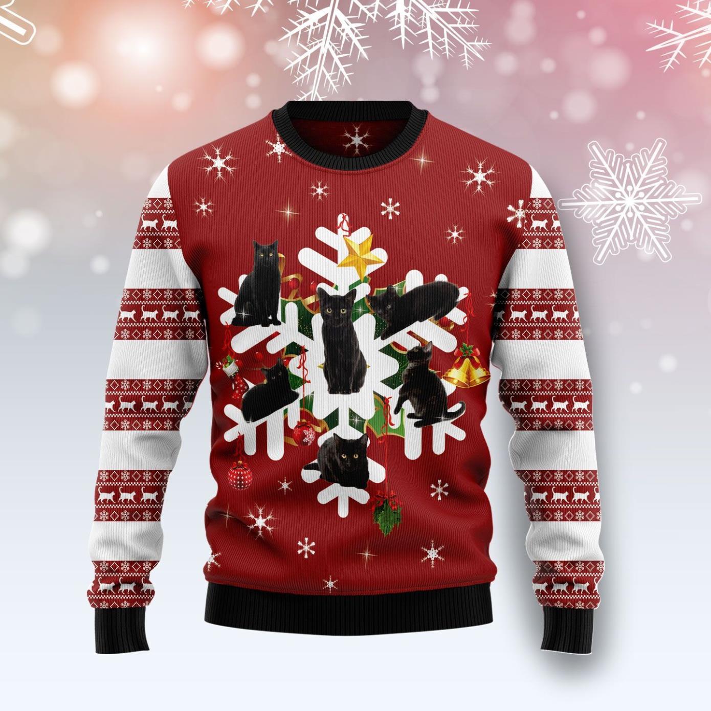 Black Cat Snowflake Ugly Christmas Sweater Product Photo 1