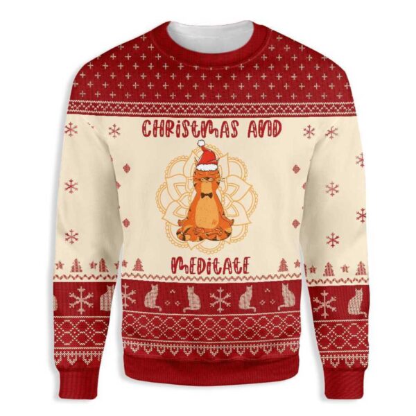 Cat Christmas And Meditate Ugly Christmas Sweater Product Photo 1