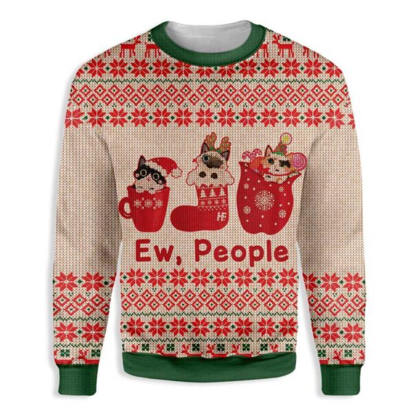 Cat Christmas Ew People Ugly Christmas Sweater Product Photo 1