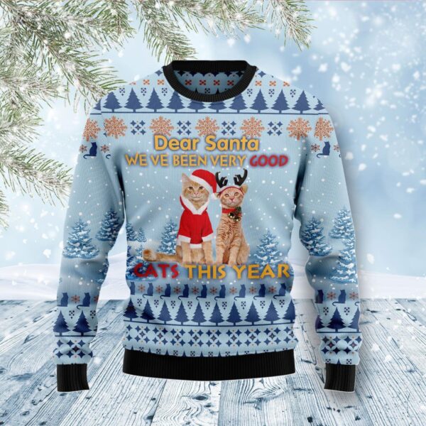 Cat Dear Santa Ugly Christmas Sweater Product Photo 1