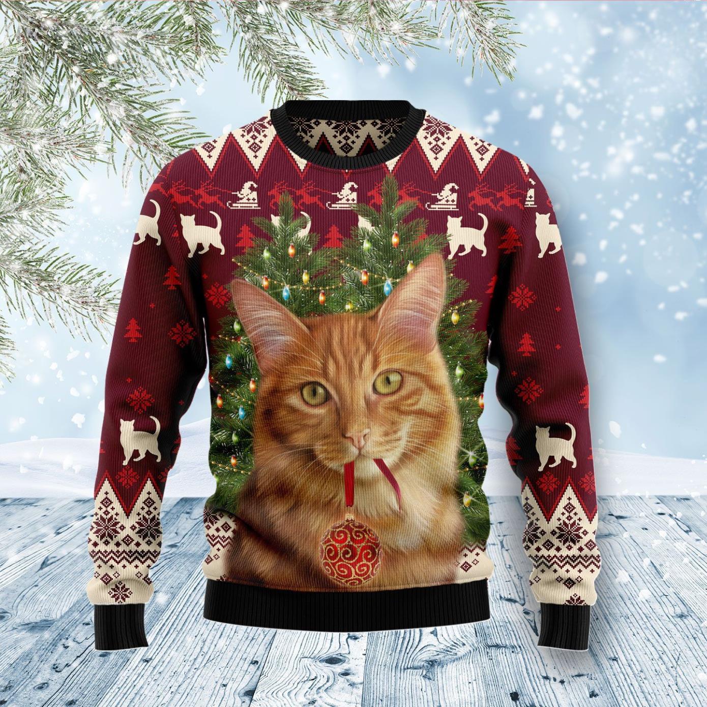 Cat Decor Pine Ugly Christmas Sweater Product Photo 1