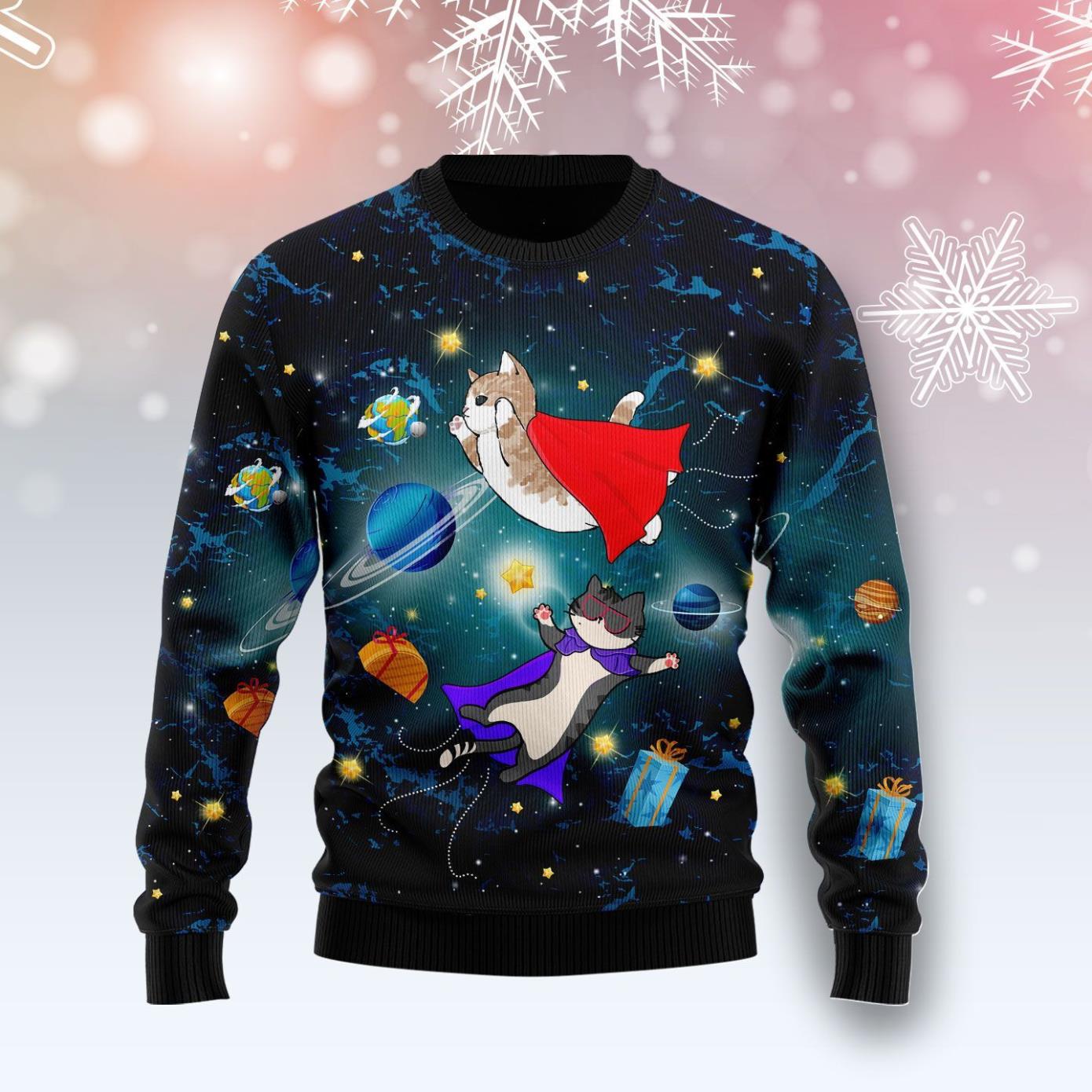 Cat Galaxy Ugly Christmas Sweater Product Photo 1