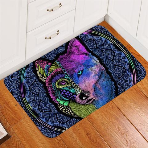 Contrast Wolf Mandala Easy Clean Welcome Doormat Product Photo 1