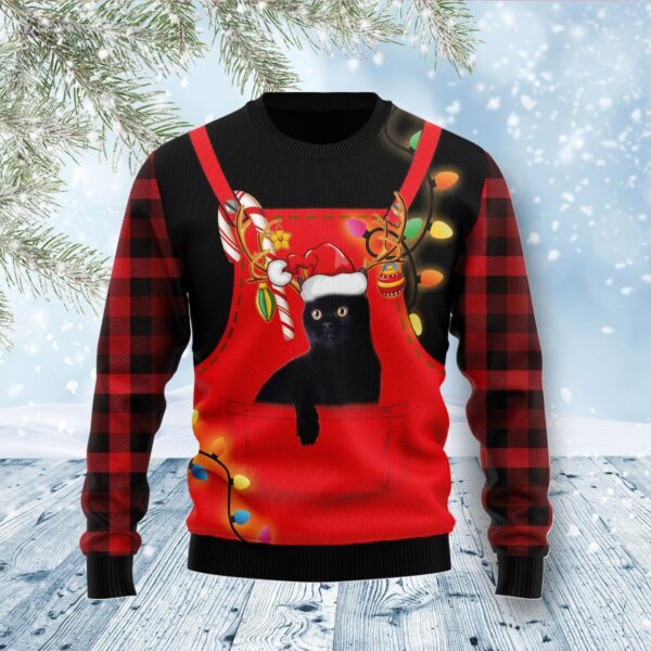 Cute Black Cat Ugly Christmas Sweater Product Photo 1