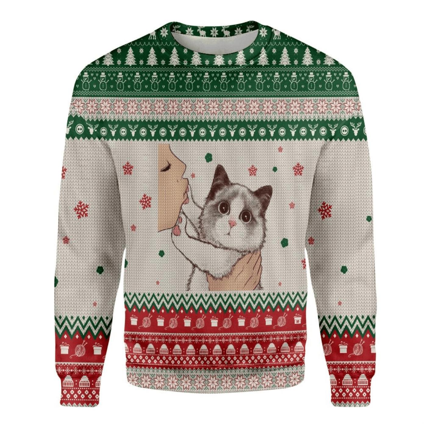 Cute Cat Ugly Christmas Sweater Product Photo 1