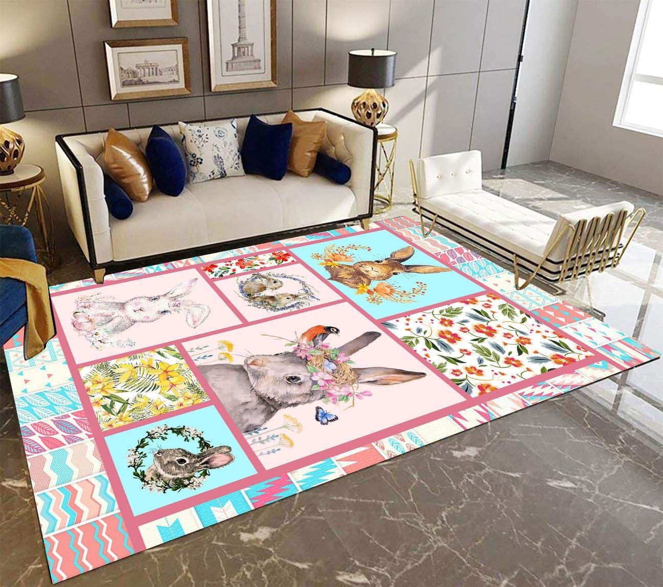 Cute Rabbit Rectangle Rug Home Decor Product Photo 1