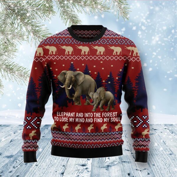 Elephant And Into The Forest Ugly Christmas Sweater Product Photo 1