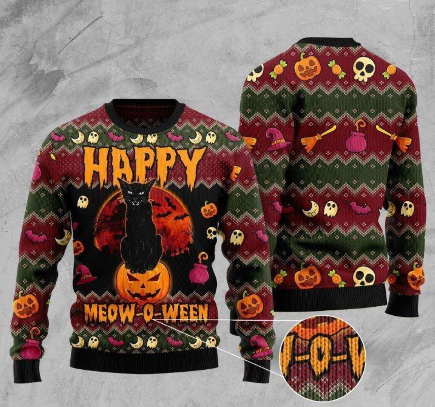 Halloween Happy Cat Ugly Christmas Sweater Product Photo 1