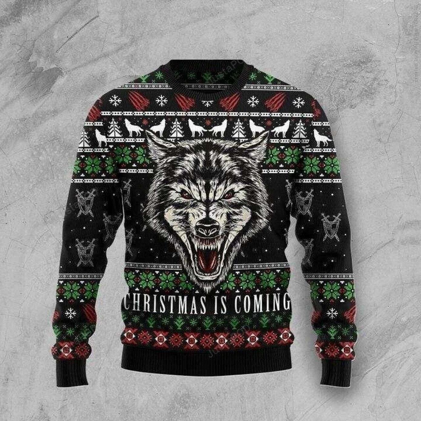 Honor Wolf Black Ugly Christmas Sweater Product Photo 1