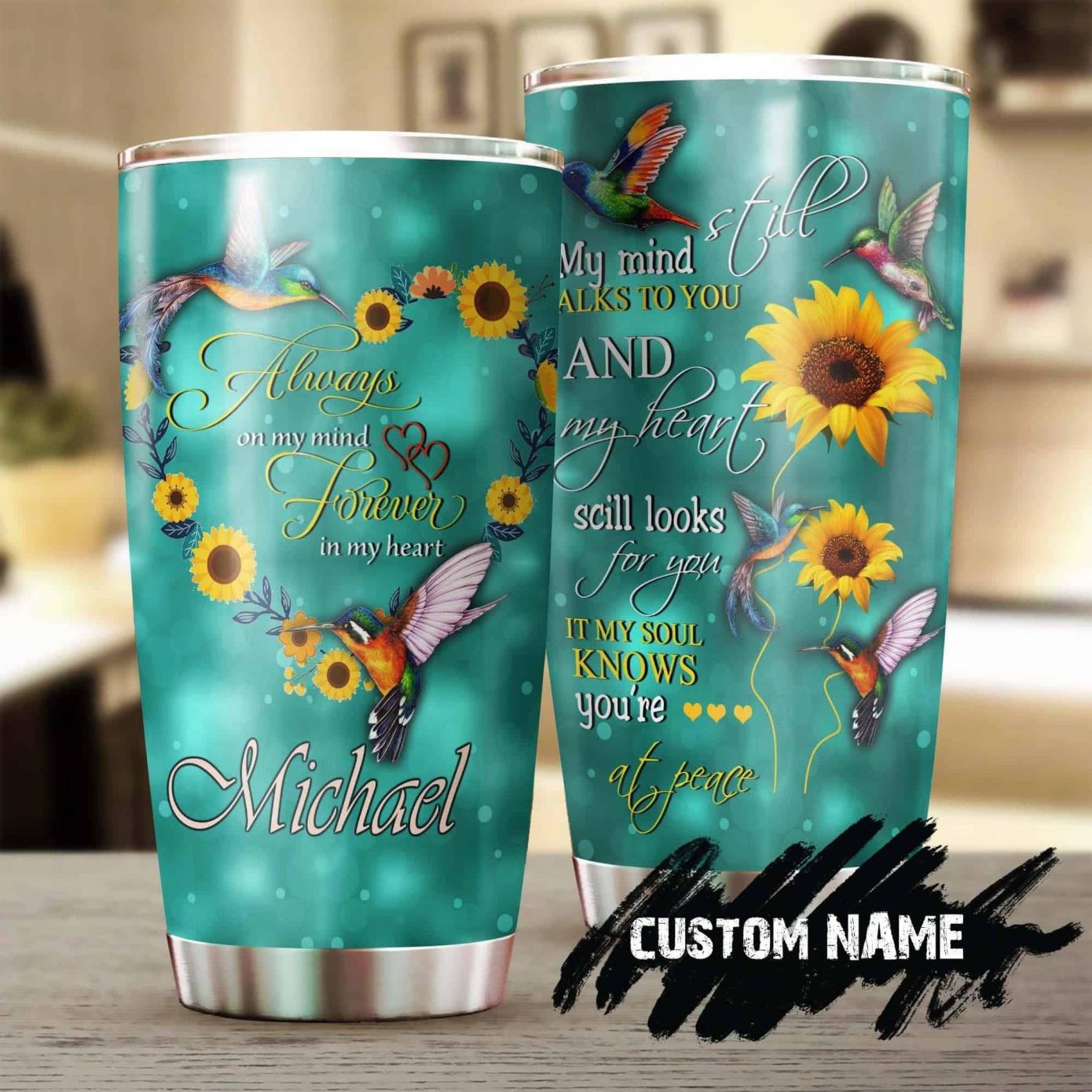 Hummingbirds And Sunflower Memorial Personalized Tumbler Product Photo 1