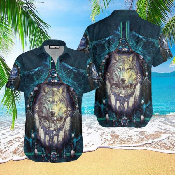 Native American Blue Wolf Head Hawaiian Shirt Product Photo 1