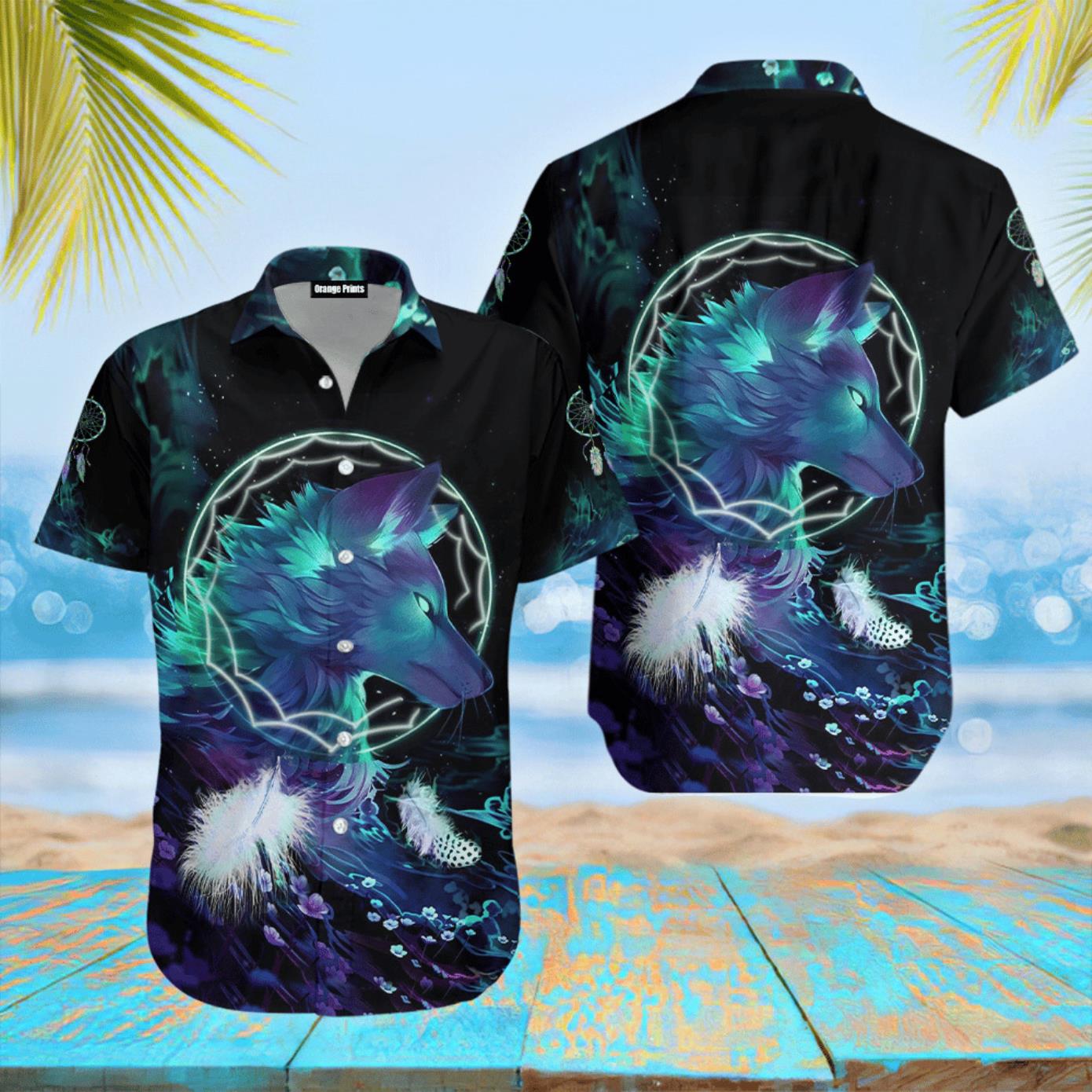 Native American Wolf And Dream Catcher Hawaiian Shirt Product Photo 1