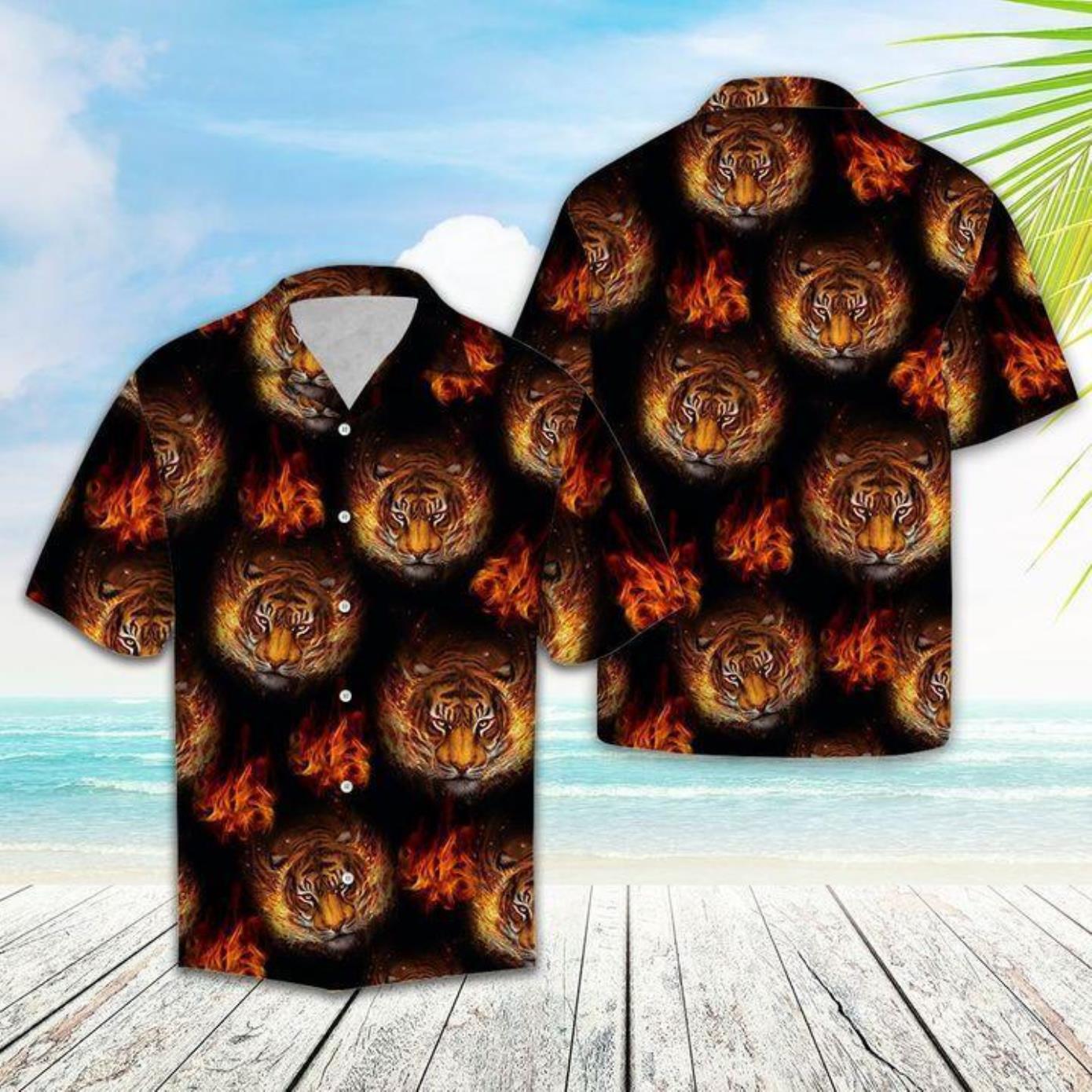 Tiger Fire Hawaiian Shirt Product Photo 1