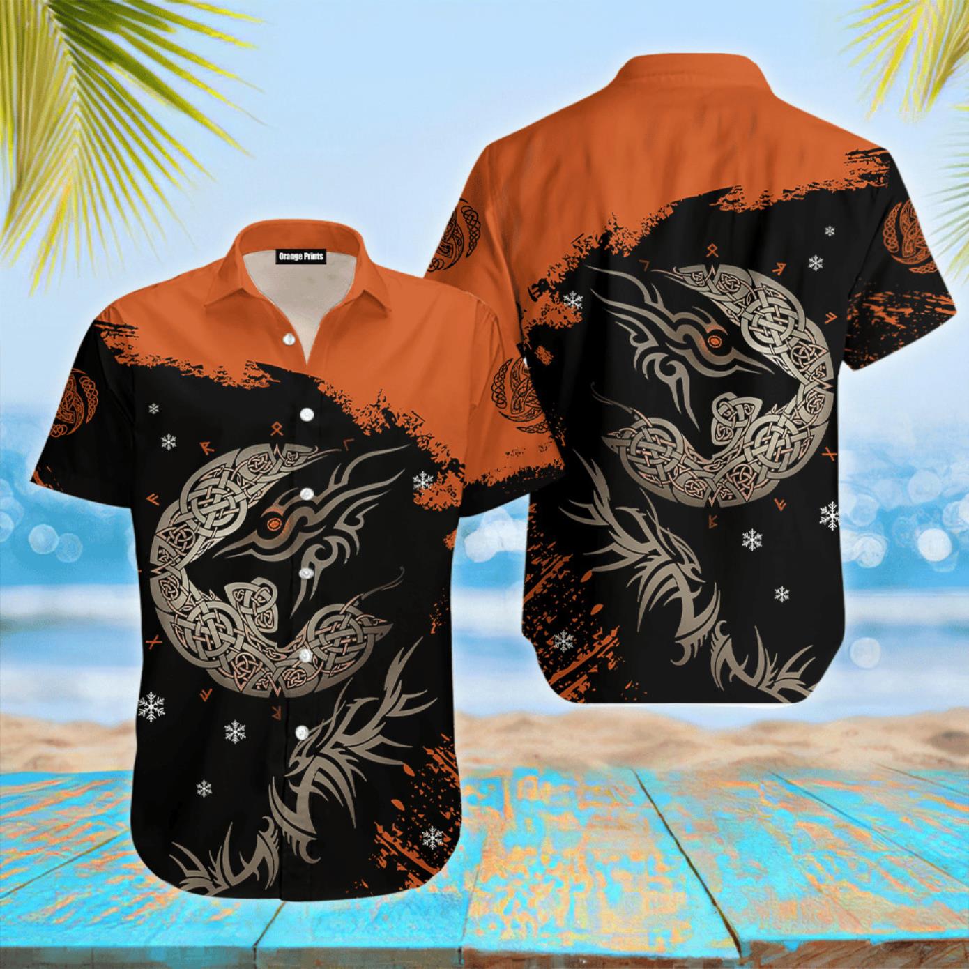 Viking Fenrir Wolf On Fire Hawaiian Shirt Product Photo 1